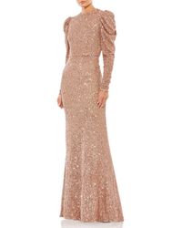 Mac Duggal - Sequined High Neck Puff Long Sleeve Column Gown - Lyst