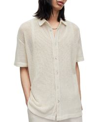 AllSaints - Munro Open Stitch Short Sleeve Cotton Button-up Shirt - Lyst