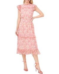 Cece - Floral Ruffle Midi Dress - Lyst