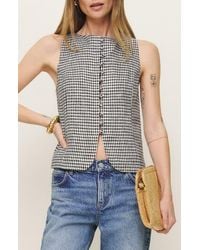 Reformation - Addison Gingham Sleeveless Linen Button-Up Top - Lyst
