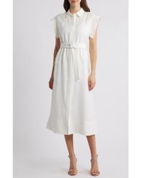 Anne Klein - Belted Linen Blend Midi Shirtdress - Lyst