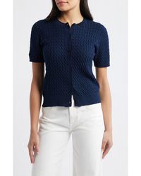 Halogen® - Cable Knit Cotton Button Front Cardigan - Lyst