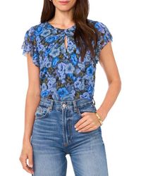 Vince Camuto - Floral Flutter Sleeve Mesh Top - Lyst