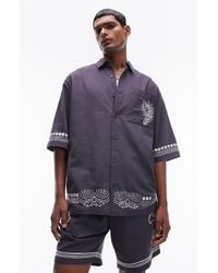 TOPMAN - Embroidered Cotton & Linen Button-up Shirt - Lyst