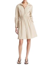 Vince - Drawcord Ruched Long Sleeve Cotton Shirtdress - Lyst