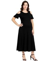 24seven Comfort Apparel - Maternity Ruffle Cold Shoulder A-Line Maxi Dress - Lyst