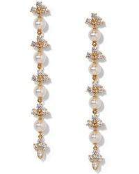 Nadri - Faux Pearl Long Linear Drop Earrings - Lyst