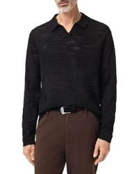 John Varvatos - Luciano Long Sleeve Johnny Collar Slub Wool Polo Sweater - Lyst