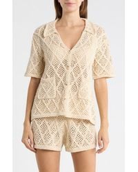 Elan - Sheer Open Stitch Cover-Up Button-Up Shirt - Lyst