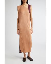 Pleats Please Issey Miyake - Pointe Pleated Asymmetric Sleeveless Midi Dress - Lyst