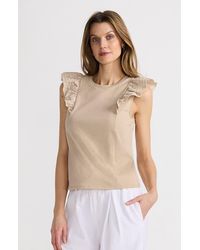 Lands' End - Embroidered Ruffle Tank Top - Lyst