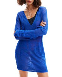 Desigual - El Cairo Long Sleeve Pointelle Cover-up Sweater Dress - Lyst