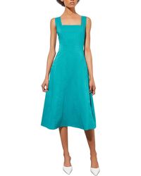 Ming Wang - Square Neck Cotton Blend Fit & Flare Midi Dress - Lyst