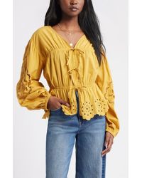 Treasure & Bond - Long Sleeve Cotton Eyelet Top - Lyst