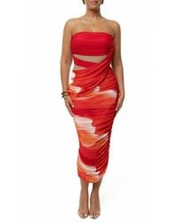 JLUXLABEL - Ruched Strapless Body-Con Midi Dress - Lyst