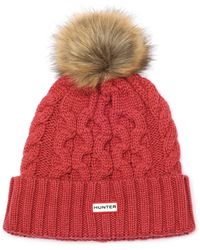 HUNTER - Cable Knit Pompom Beanie - Lyst