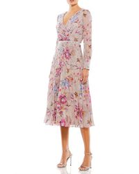 Mac Duggal - Long Sleeve Embellished Floral Midi Dress - Lyst