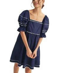 Knit & Lounge - Puff-Sleeve Contrast Trim Mini Dress - Lyst
