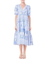 English Factory - Patchwork Print Tiered Cotton Midi Dress - Lyst