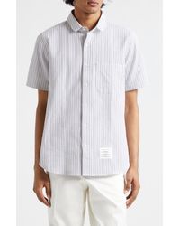 Thom Browne - Straight Fit Stripe Cotton Seersucker Button-up Shirt - Lyst