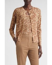 St. John - Fine Gauge Leopard Print Wool Blend Cardigan - Lyst
