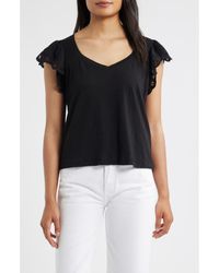Wit & Wisdom - Eyelet Flutter Sleeve Jersey T-Shirt - Lyst