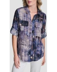 DKNY - Abstract Print Roll-Tab Sleeve Button-Up Shirt - Lyst