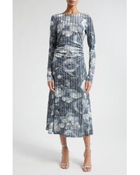 Stine Goya - Blackley Floral Long Sleeve Rib Midi Dress - Lyst