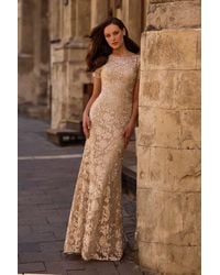 La Femme - Beautiful Lace Mother Of The Bride Dress With Short Sleeves - Lyst