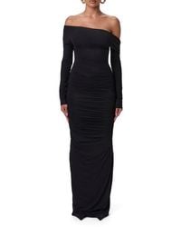 Naked Wardrobe - Ruched Off The Shoulder Long Sleeve Maxi Dress - Lyst