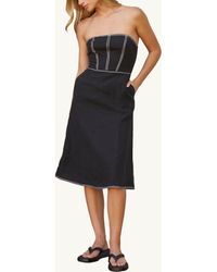 Crescent - Embroidered Contrast Stitch Tube Linen Midi Dress - Lyst