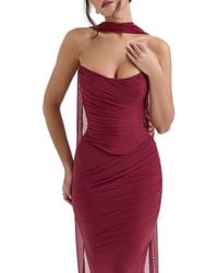House Of Cb - Hallie Corset Mesh Halter Top With Scarf - Lyst
