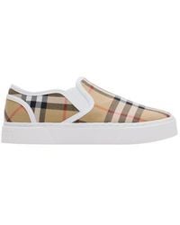 Burberry - Check Cotton Slip-On Sneakers - Lyst