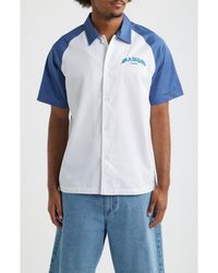 Saint Studio - 888 Raglan Short Sleeve Cotton Button-Up Shirt - Lyst