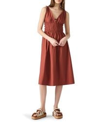 Steve Madden - Kassie Bead Detail Smock Waist Cotton Midi Dress - Lyst