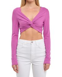 Grey Lab - Front Twist Long Sleeve Knit Crop Top - Lyst
