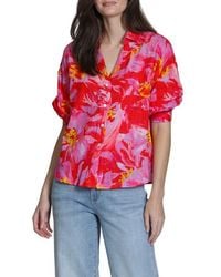 Apny - Floral Blouson Sleeve Button-Up Shirt - Lyst