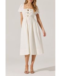 Astr - Bow Detail Smock Bodice Cotton Blend Dress - Lyst