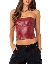 Edikted - Moss Lace-up Strapless Faux Leather Corset Top - Lyst