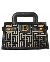 Balmain - B-Buzz Small Top Handle Monogrammed Canvas And Leather Bag - Lyst