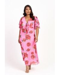 FASHION-SZN CURVE - Flutter Sleeve Tie Front Midi Dress - Lyst