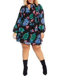 City Chic - Blakely Floral Print Long Sleeve Minidress - Lyst