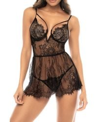 MAPALE - Underwire Eyelash Lace Babydoll & G-String Set - Lyst