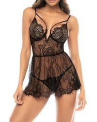 MAPALE - Underwire Eyelash Lace Babydoll & G-String Set - Lyst