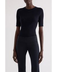Courreges - Solar Light Short Sleeve Cotton & Merino Wool Rib Sweater - Lyst