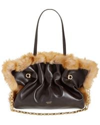 Ferragamo - Medium Gancio Piercing Soft Leather & Genuine Shearling Shoulder Bag - Lyst