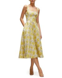 Dessy Collection - Golden Metallic Floral Midi Cocktail Dress - Lyst