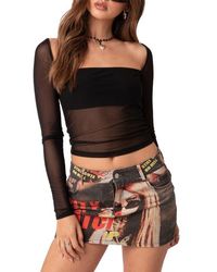 Edikted - Marta Long Sleeve Mesh Crop Top - Lyst