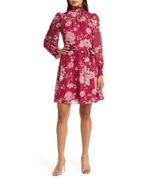 Eliza J - Floral Long Sleeve Mock Neck Dress - Lyst