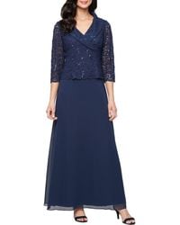 Alex Evenings - Sequin Lace & Chiffon Cocktail Dress - Lyst